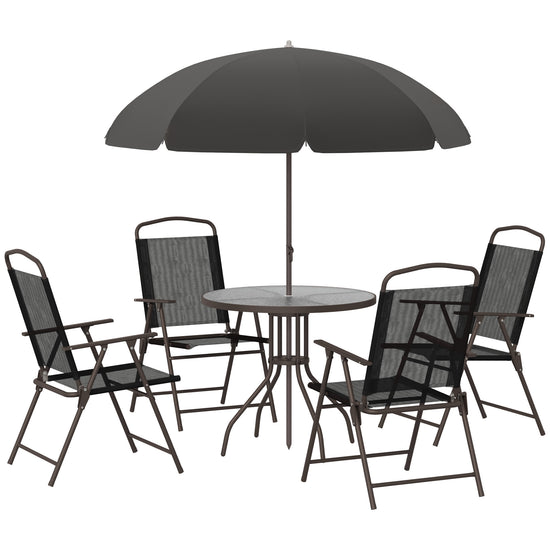Outsunny 6PC Garden Dining Set with Umbrella Outdoor Patio Furniture Round Table Folding Chairs Cream-white | The Comfy Couch Canada