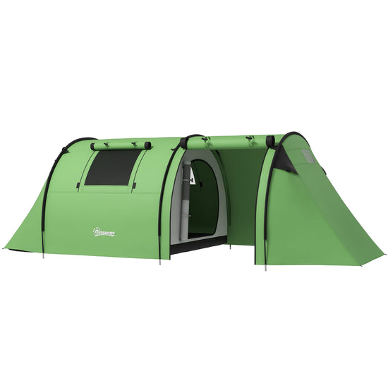 Outsunny 3-4 Person Camping Tent with 2 Rooms, 3000mm Waterproof Portable Family Tent with Carry Bag, Dark Green