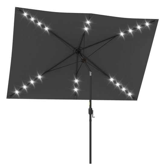 Outsunny 6.5x10ft Patio Umbrella Tilt Aluminum Outdoor Market Parasol with Solar Powered LEDs, Crank - Dark Grey | The Comfy Couch Canada