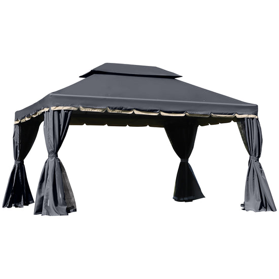 Outsunny Outdoor Patio Gazebo 13x10ft Canopy 2-Tier Roof Vented Mesh Sidewall Aluminum Frame Black | The Comfy Couch Canada