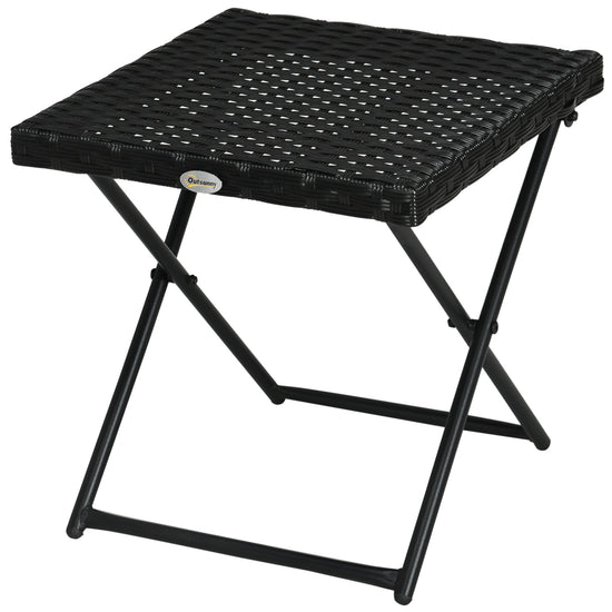 Outsunny Patio Wicker Coffee Table, Outdoor PE Rattan Garden Folding Side Table, 15.75"x15.75"x15.75", Black | The Comfy Couch Canada