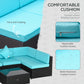 Outsunny 7 Pieces Patio Sofa Outdoor Wicker Sectional Patio Furniture, Deep Coffee & Light Blue | The Comfy Couch Canada