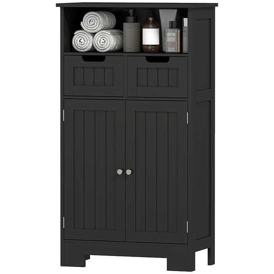 kleankin Freestanding Bathroom Cabinet with Adjustable Shelf and Drawers, Small Cabinet for Bathroom, Living Room, Black | The Comfy Couch Canada