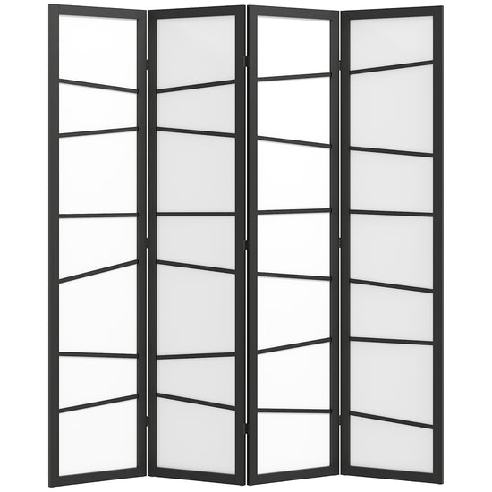 HOMCOM 5.6ft Folding Room Divider, 4 Panel Wall Partition with Wood Frame for Bedroom, Home Office, White | The Comfy Couch Canada
