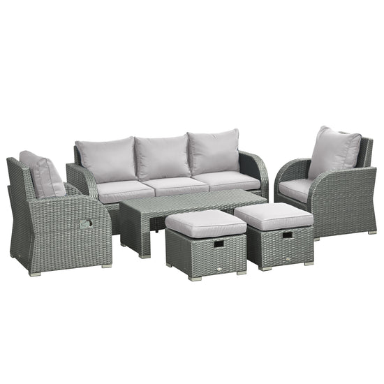 Outsunny 6 Pieces Patio Furniture Set, Outdoor rattan Sectional Furniture with recliner, for Lawn Garden Backyard | The Comfy Couch Canada