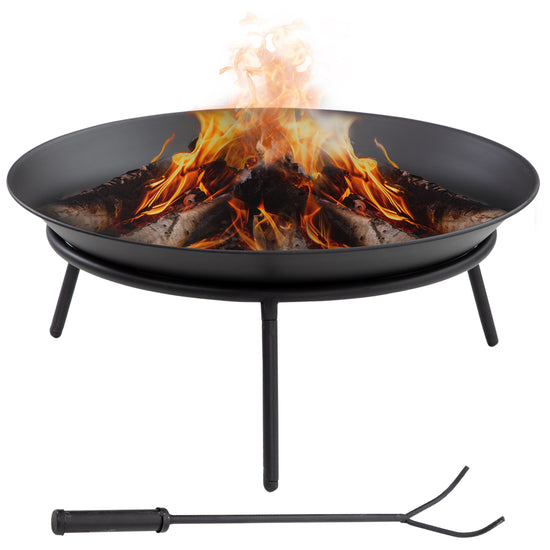 Outsunny Fire Pit with Poker, Garden Fire Brazier Patio Heater Log Wood Burner for Outdoor Camping Bonfire, Black | The Comfy Couch Canada