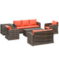 Outsunny 6 Pieces Wicker Patio Furniture Set with Cushions, 7-Seater Rattan Patio Sofa Set with Storage Table, Orange | The Comfy Couch Canada