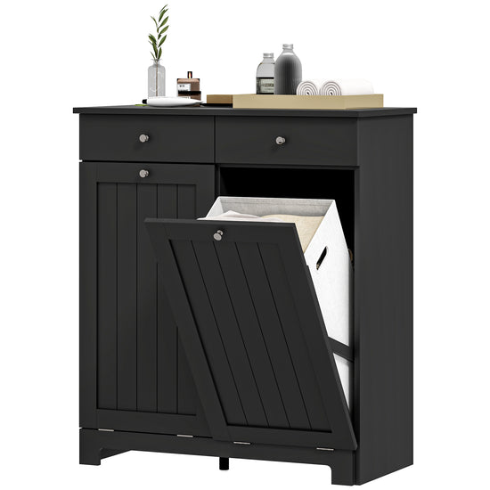 HOMCOM Laundry Cabinet, Tilt Out Laundry Hamper Cabinet with 2 Baskets, Bathroom Hamper Cabinet with 2 Drawers, Black.