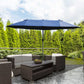 Outsunny Twin Canopy Patio Umbrella: 15ft Blue Outdoor Sunshade with Steel Table & Lift Crank | The Comfy Couch Canada