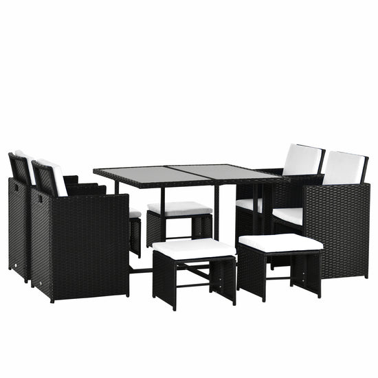 Outsunny 9PC Patio Wicker Dining Set PE Rattan Garden Sofa Space-Saving Outdoor Furniture Armchairs Included | The Comfy Couch Canada