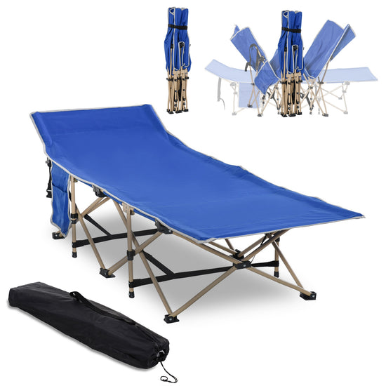 Outsunny Folding Camping Cot for Adults Portable Outdoor Sleeping Bed with Carry Bag Navy Blue | The Comfy Couch Canada