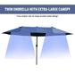 Outsunny Twin Canopy Patio Umbrella: 15ft Blue Outdoor Sunshade with Steel Table & Lift Crank | The Comfy Couch Canada