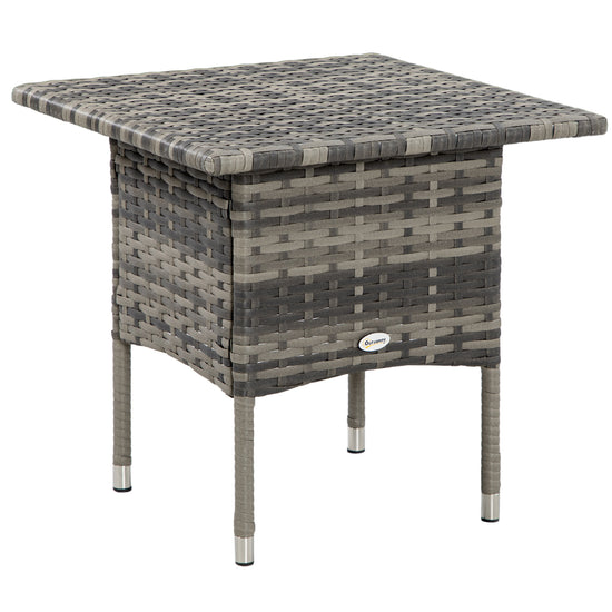 Outsunny Mixed Gray Rattan End Table Outdoor Coffee Table with Plastic Board Top for Balcony Patio Furniture | The Comfy Couch Canada