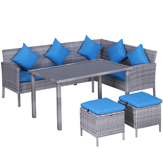 Outsunny 5-Piece Patio Dining Sets, Outdoor Furniture Sets PE Rattan Wicker Conversation Furniture Sets, Blue | The Comfy Couch Canada