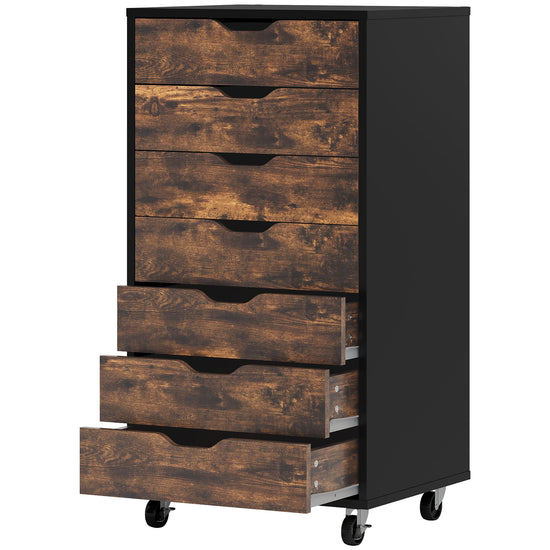 Vinsetto 7-drawer Vertical File Cabinet for Home Office, Storage Cabinet with Wheels, 18.7"x15.6"x35.4", Rustic Brown | The Comfy Couch Canada