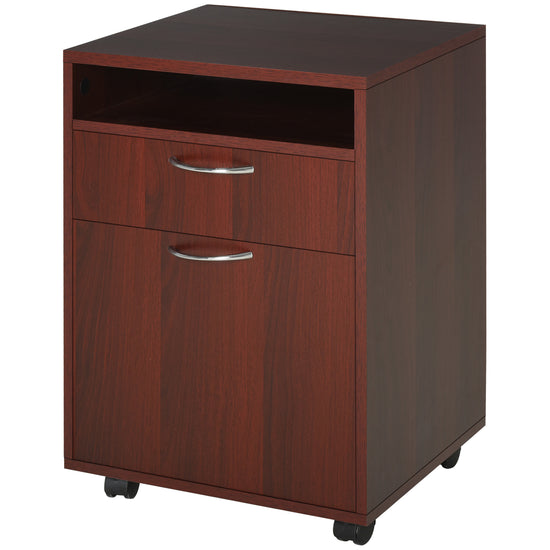 HOMCOM Small Filing Cabinet 24" Open Compartment Drawer Wheels Home Office Storage Espresso Wood Furniture | The Comfy Couch Canada