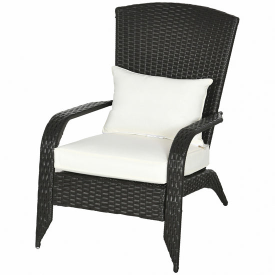 Outsunny Patio Wicker Adirondack Chair, Outdoor Rattan Muskoka Chair with Cushions for Patio, Garden, Backyard, Cream.