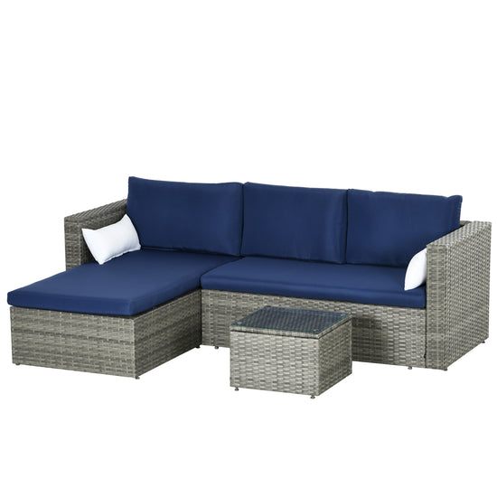 Outsunny Modern 3-Piece Rattan Sofa Set, Wicker Patio Furniture with Coffee Table, Cushions, Pillows for Outdoor | The Comfy Couch Canada