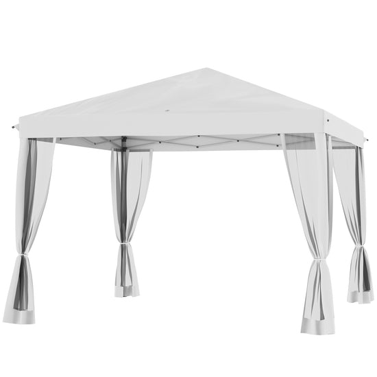 Outsunny 10x10 Pop-Up Gazebo Tent with Mesh Sidewalls & Carry Bag for Outdoor Patio, UV Protection, Cream White | The Comfy Couch Canada