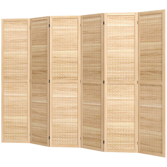 HOMCOM 5.6 Ft. Tall 6-Panel Room Divider, Pegboard Panel Freestanding Folding Privacy Screen Panels, Partition Wall Divider for Indoor Bedroom Office, Natural | The Comfy Couch Canada