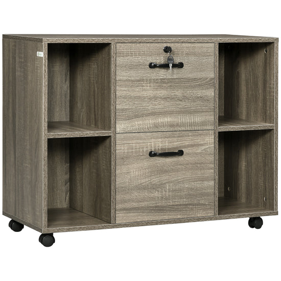 Vinsetto Mobile Lateral Filing Cabinet with Lockable Drawer Wheels Open Shelves for Office Documents Grey | The Comfy Couch Canada