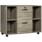 Vinsetto Mobile Lateral Filing Cabinet with Lockable Drawer Wheels Open Shelves for Office Documents Grey | The Comfy Couch Canada