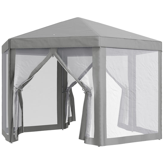 Outsunny Hexagon Party Tent, Patio Gazebo with Netting Mesh, Dark Grey | The Comfy Couch Canada