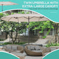 Outsunny 15ft Beige Twin Canopy Patio Umbrella Outdoor Sunshade with Steel Table Lift Crank for Spacious Shade | The Comfy Couch Canada