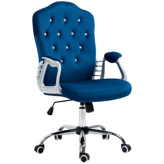 Vinsetto Elegant Velvet Office Chair: Blue Button Tufted, Swivel Desk Chair, Adjustable Height, Tilt Function | The Comfy Couch Canada