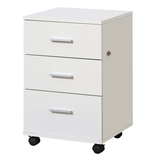 Vinsetto 3 Drawer Mobile Filing Cabinet with Lock and Keys Wheels for Home Office Storage Organizer White.