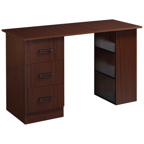 HOMCOM 47" Walnut Home Office Desk with 3-Tier Storage Shelves & Drawers - Elegant Study Writing Table | The Comfy Couch Canada