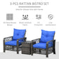 Outsunny 3 PCS Patio Wicker Coffee Table Set Bistro Conversation Furniture with Cushion & Storage Function Patio Yard Porch Blue | The Comfy Couch Canada