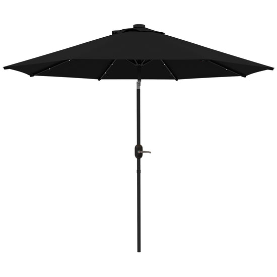 Outsunny 9ft Solar LED Outdoor Patio Umbrella: Black Tilt Canopy Sunshade for Evening Gatherings | The Comfy Couch Canada