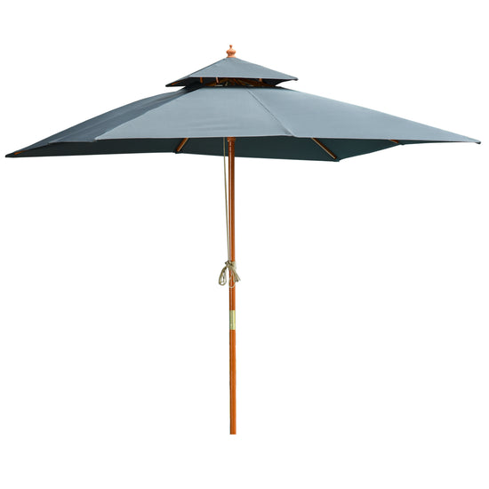 Outsunny 10x10ft Garden Market Parasol Wood Square Patio Umbrella Sunshade Canopy with 2 Pulley Pagoda Style Dark Grey | The Comfy Couch Canada