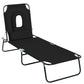 Outsunny Adjustable Garden Sun Lounger w/ Reading Hole Outdoor Reclining Seat Folding Camping Beach Lounging Bed Black | The Comfy Couch Canada