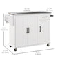 HOMCOM Movable Kitchen Workstation: White Rolling Island with Stainless Steel Top, 3 Cabinets, Spice/Towel Racks | The Comfy Couch Canada