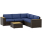 Outsunny 6 Pieces Outdoor Rattan Patio Furniture Set with Corner Sofa, Wood-Plastic Coffee Table, Navy Blue | The Comfy Couch Canada