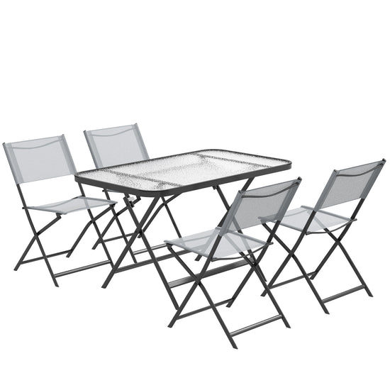 Outsunny Patio Dining Set 5 Pieces Foldable Table and Chairs Glass Top Rectangle Table Stackable Chairs Grey | The Comfy Couch Canada