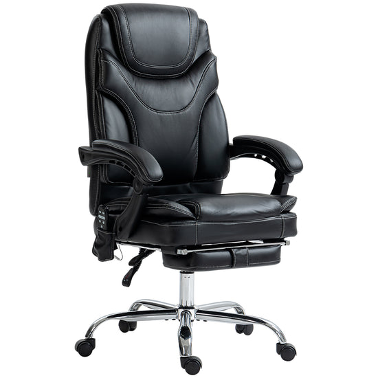 Vinsetto 6 Point Vibration Massage Ergonomic Office Chair PU Leather Heated Reclining Computer Desk Seat Footrest Lumbar Support Black | The Comfy Couch Canada