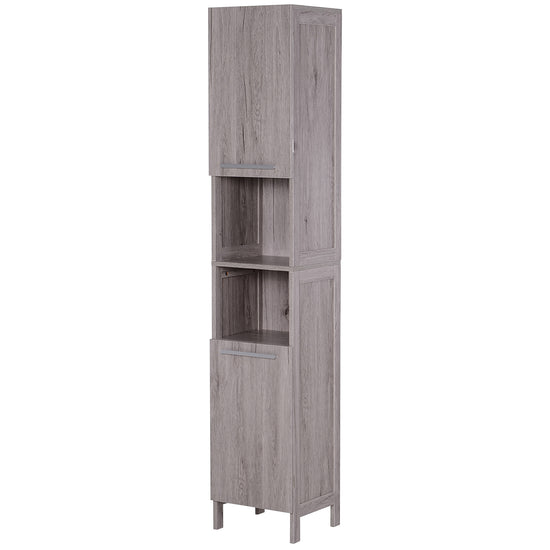 Kleankin Tall Bathroom Cabinet Freestanding Storage Organizer with Shelves, Wood Grain | The Comfy Couch Canada