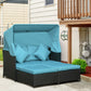 Outsunny Patio Wicker Double Outdoor Daybed, Outdoor PE Rattan Sun Lounger for 2-Person w/ Cushions Foldable Awning | The Comfy Couch Canada