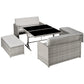 Outsunny 5 Pieces Patio Dining Set, Conversational Rattan Loveseat and Dining Table with Tempered Glass Tabletop and Cushions, Gray.