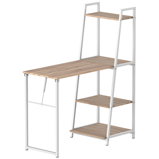 HOMCOM Foldable Computer Desk: Storage Shelves, Home Office Workstation for PC Laptop Gaming, White Natural | The Comfy Couch Canada
