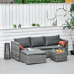Outsunny 3 Piece Wicker Patio Furniture Set Outdoor Sectional Conversation Couch with Cushions Table Grey | The Comfy Couch Canada
