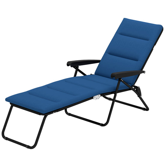 Outsunny Foldable Lounge Chair, Reclining Patio Sun Lounger with 6-Position Adjustable Back, Blue