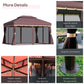 Outsunny Aluminum Frame Gazebo Canopy 10x13ft Double Tier Garden Shelter with Netting Curtains Coffee | The Comfy Couch Canada