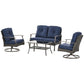 Outsunny 4 PCS Outdoor PE Rattan Sofa Set Patio Wicker Cushioned Conversation Furniture with Two-Tier Glass Top Coffee Table Navy Blue | The Comfy Couch Canada