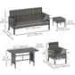 Outsunny 6 Piece Patio Furniture Set with Patio Chairs, Ottomans, Sofa, Glass Top Table and Cushions, Wicker Rattan Outdoor Furniture Set for Backyard, Porch, Navy Blue | The Comfy Couch Canada