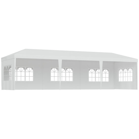 Outsunny 10 x 28ft Portable Party Tent, Gazebo Wedding Party Tent for Garden Dining and Outdoor with 5 Removable Sidewalls, White | The Comfy Couch Canada