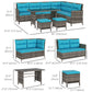 Outsunny 6pc Outdoor Rattan Wicker Sectional Sofa Set Garden Patio Furniture Dining Table Chairs Sky Blue | The Comfy Couch Canada